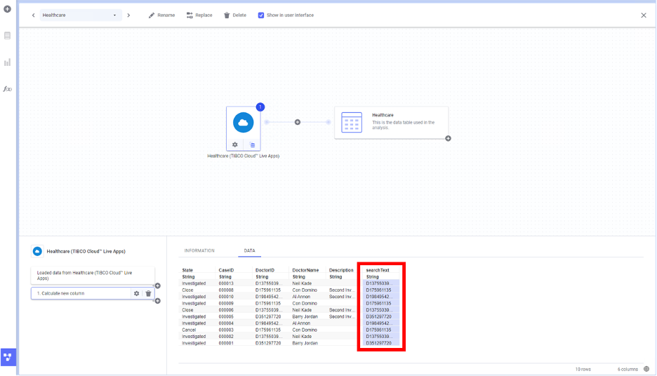 healthcare spotfire check searchtext column