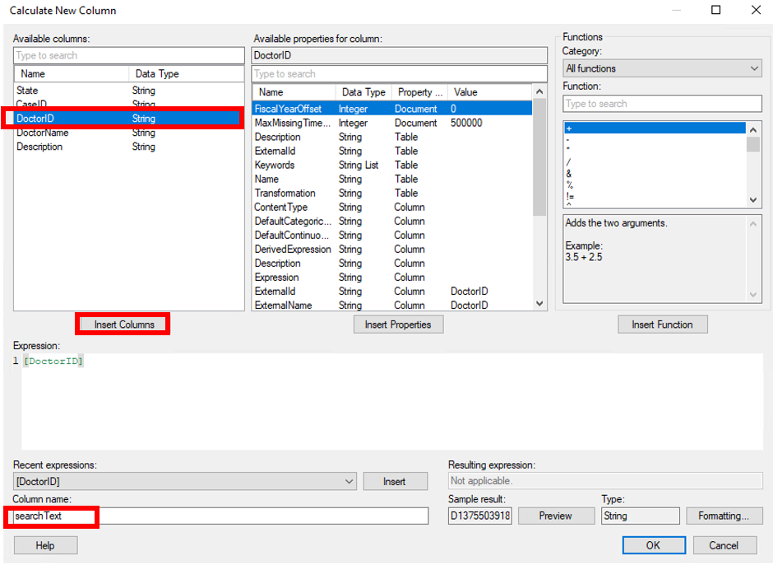 healthcare spotfire add searchtext column