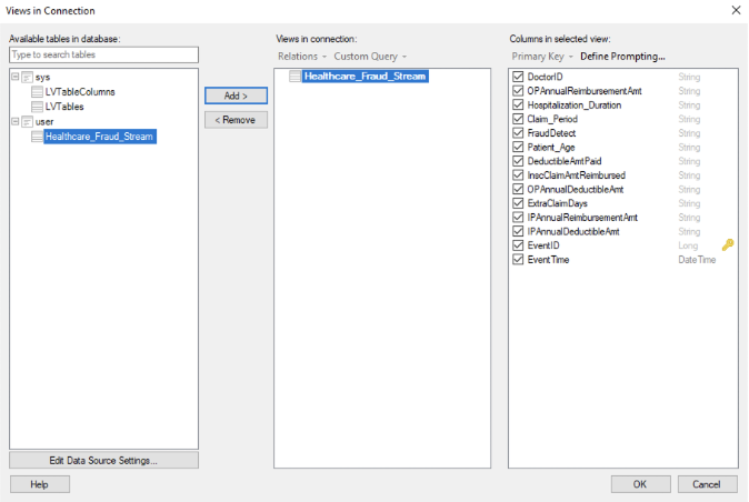 healthcare spotfire data stream import table