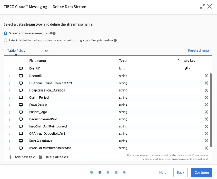 healthcare create data streams schema